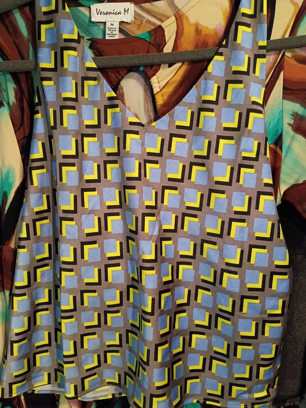 Wildfang Geometric Print Sleeveless Top - Blue & Yellow